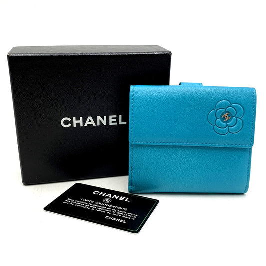 【中古品】【レディース】 CHANEL シャネル 12番台 カメリア ココマーク 二つ折り財布 ウォレット 181-250425-as-20-izu カラー：ブルー 万代Net店