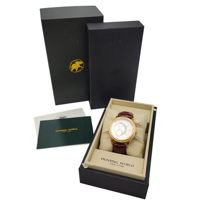 【中古品】【メンズ/レディース】 HUNTING WORLD ハンティングワールド HW910PSIBR クレッシェンテ レザーバンド 腕時計 197-250711-as-03-izu カラー：ゴールド×ブラウン系 万代Net店