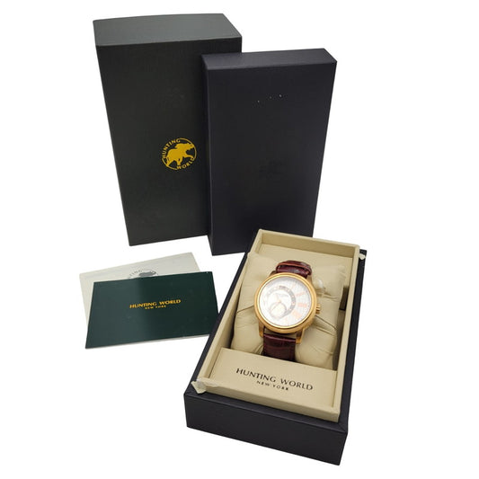 【中古品】【メンズ/レディース】 HUNTING WORLD ハンティングワールド HW910PSIBR クレッシェンテ レザーバンド 腕時計 197-250711-as-03-izu カラー：ゴールド×ブラウン系 万代Net店