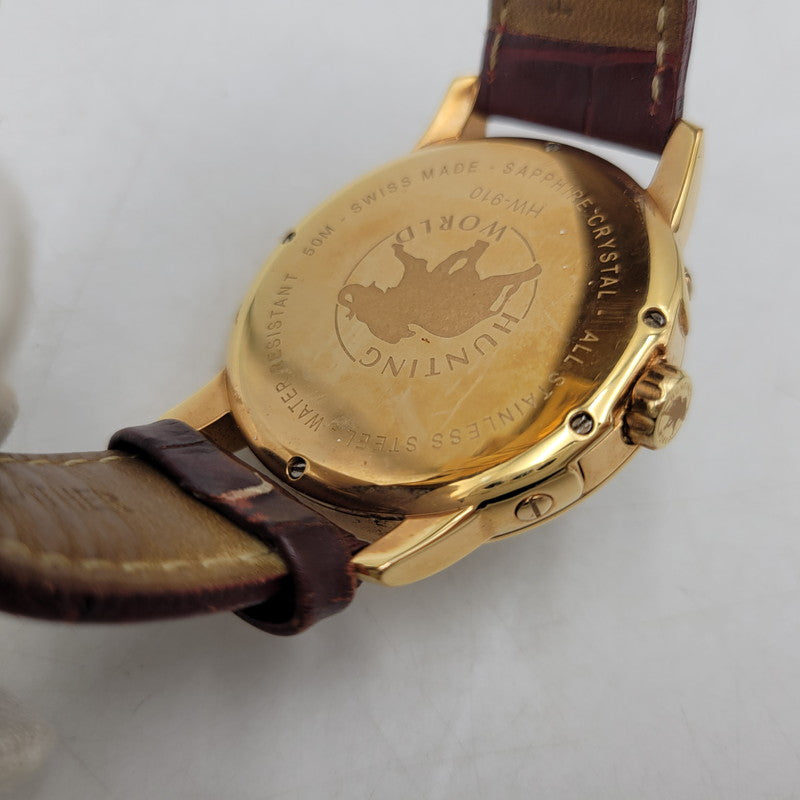 【中古品】【メンズ/レディース】 HUNTING WORLD ハンティングワールド HW910PSIBR クレッシェンテ レザーバンド 腕時計 197-250711-as-03-izu カラー：ゴールド×ブラウン系 万代Net店