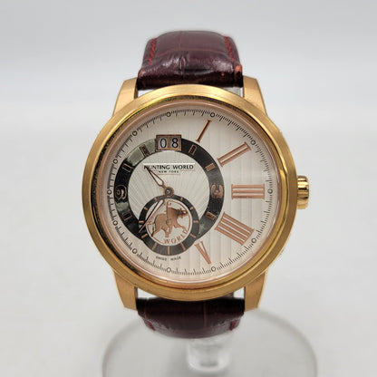 【中古品】【メンズ/レディース】 HUNTING WORLD ハンティングワールド HW910PSIBR クレッシェンテ レザーバンド 腕時計 197-250711-as-03-izu カラー：ゴールド×ブラウン系 万代Net店
