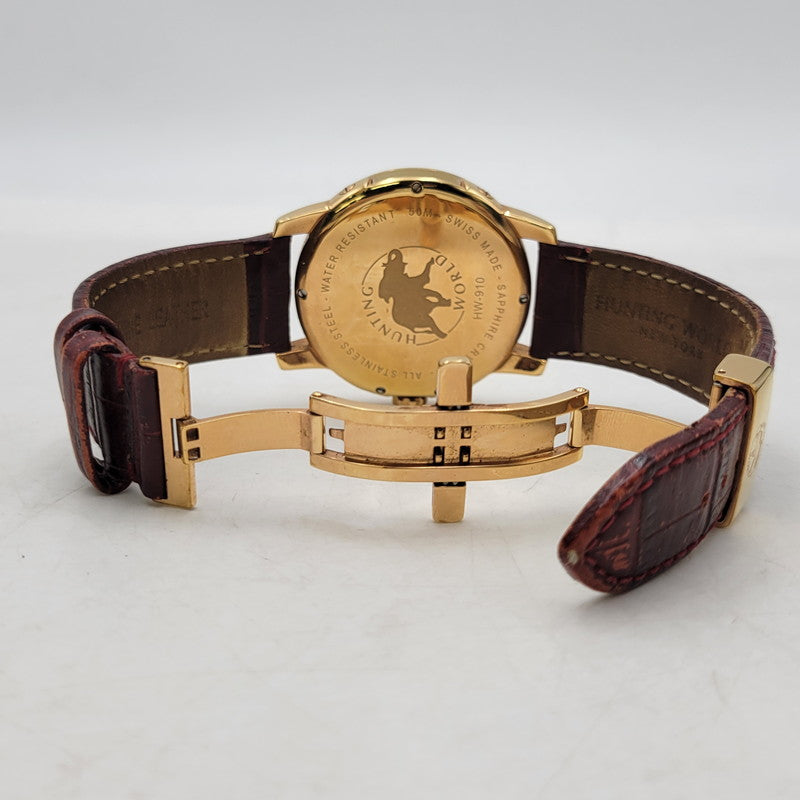 【中古品】【メンズ/レディース】 HUNTING WORLD ハンティングワールド HW910PSIBR クレッシェンテ レザーバンド 腕時計 197-250711-as-03-izu カラー：ゴールド×ブラウン系 万代Net店