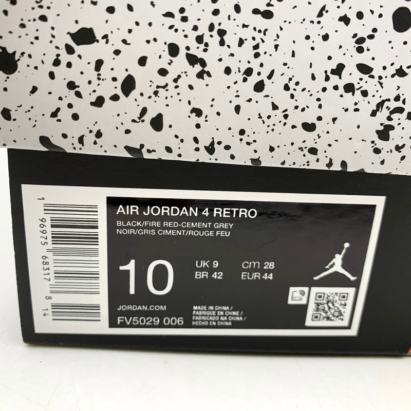 【中古美品】【メンズ】 NIKE ナイキ AIR JORDAN 4 RETRO FV5029-006 エアジョーダン 4 レトロ スニーカー シューズ 靴 160-250429-ay-16-izu サイズ：28cm カラー：BLACK/FIRE RED-CEMENT GREY 万代Net店