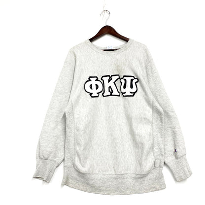 【現状渡し品】【メンズ】 Champion チャンピオン REVERSE WEAVE リバースウィーブ USA製 刺繡タグ WAPPEN CREWNECK SWEATSHIRT ワッペン クルーネック スウェットシャツ トレーナー トップス 146-250507-ya-01-izu サイズ：XL カラー：グレー 万代Net店