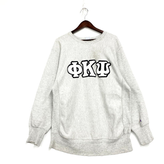 【現状渡し品】【メンズ】 Champion チャンピオン REVERSE WEAVE リバースウィーブ USA製 刺繡タグ WAPPEN CREWNECK SWEATSHIRT ワッペン クルーネック スウェットシャツ トレーナー トップス 146-250507-ya-01-izu サイズ：XL カラー：グレー 万代Net店