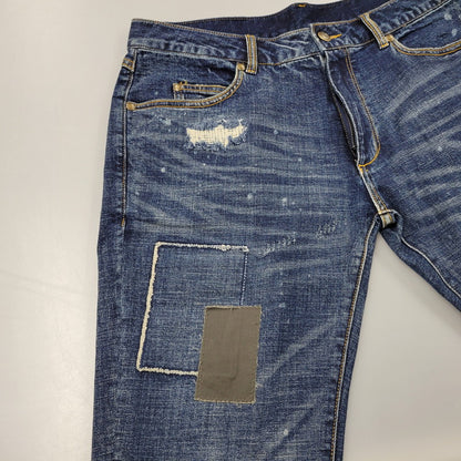 【中古品】【メンズ】 1piu1uguale3 RELAX ウノピゥウノウグァーレトレ リラックス LOGO APPLIQUE DISTRESSED DENIM PANTS USB-24008 ロゴ アップリケ ディストレスド デニムパンツ ジーンズ ボトムス 151-250508-as-14-izu サイズ：XXL カラー：インディゴ 万代Net店