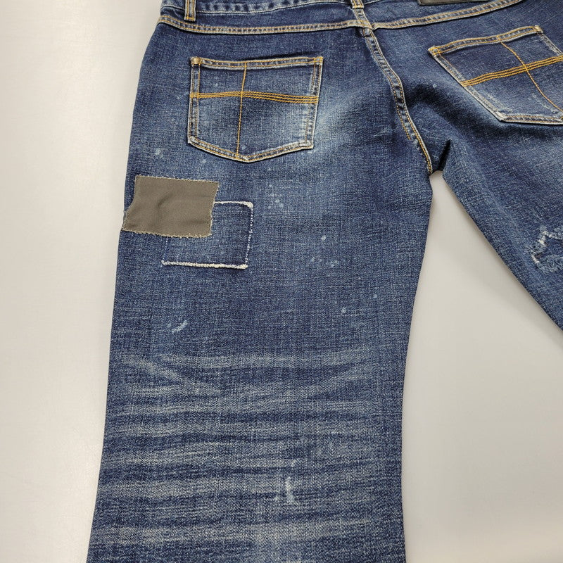 【中古品】【メンズ】 1piu1uguale3 RELAX ウノピゥウノウグァーレトレ リラックス LOGO APPLIQUE DISTRESSED DENIM PANTS USB-24008 ロゴ アップリケ ディストレスド デニムパンツ ジーンズ ボトムス 151-250508-as-14-izu サイズ：XXL カラー：インディゴ 万代Net店