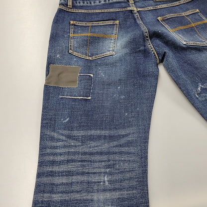 【中古品】【メンズ】 1piu1uguale3 RELAX ウノピゥウノウグァーレトレ リラックス LOGO APPLIQUE DISTRESSED DENIM PANTS USB-24008 ロゴ アップリケ ディストレスド デニムパンツ ジーンズ ボトムス 151-250508-as-14-izu サイズ：XXL カラー：インディゴ 万代Net店