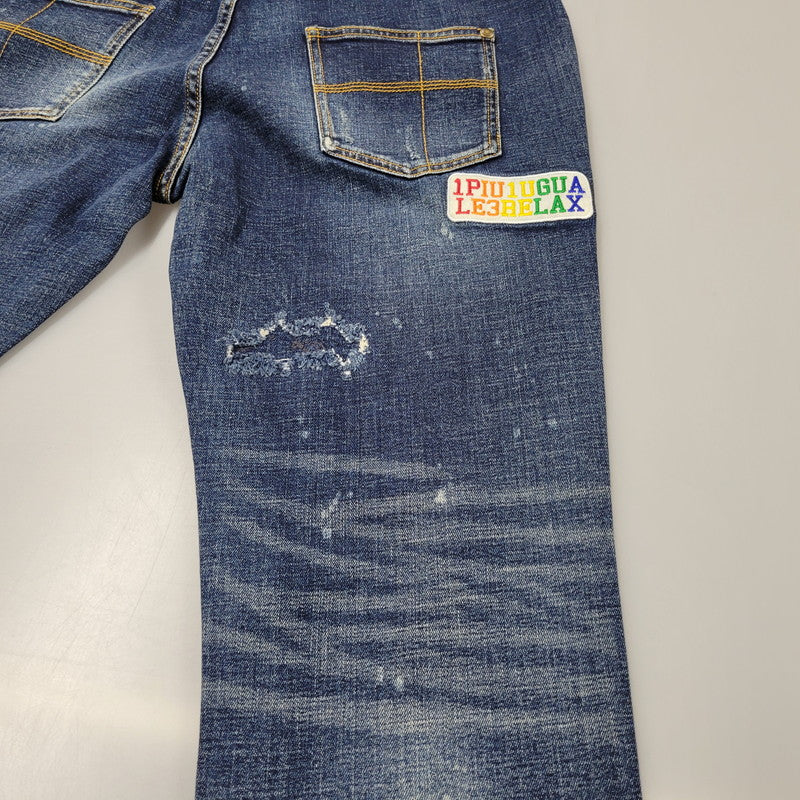 【中古品】【メンズ】 1piu1uguale3 RELAX ウノピゥウノウグァーレトレ リラックス LOGO APPLIQUE DISTRESSED DENIM PANTS USB-24008 ロゴ アップリケ ディストレスド デニムパンツ ジーンズ ボトムス 151-250508-as-14-izu サイズ：XXL カラー：インディゴ 万代Net店