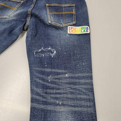 【中古品】【メンズ】 1piu1uguale3 RELAX ウノピゥウノウグァーレトレ リラックス LOGO APPLIQUE DISTRESSED DENIM PANTS USB-24008 ロゴ アップリケ ディストレスド デニムパンツ ジーンズ ボトムス 151-250508-as-14-izu サイズ：XXL カラー：インディゴ 万代Net店