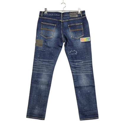 【中古品】【メンズ】 1piu1uguale3 RELAX ウノピゥウノウグァーレトレ リラックス LOGO APPLIQUE DISTRESSED DENIM PANTS USB-24008 ロゴ アップリケ ディストレスド デニムパンツ ジーンズ ボトムス 151-250508-as-14-izu サイズ：XXL カラー：インディゴ 万代Net店