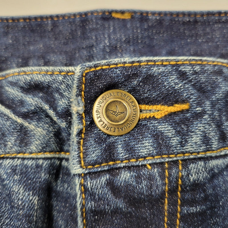 【中古品】【メンズ】 1piu1uguale3 RELAX ウノピゥウノウグァーレトレ リラックス LOGO APPLIQUE DISTRESSED DENIM PANTS USB-24008 ロゴ アップリケ ディストレスド デニムパンツ ジーンズ ボトムス 151-250508-as-14-izu サイズ：XXL カラー：インディゴ 万代Net店