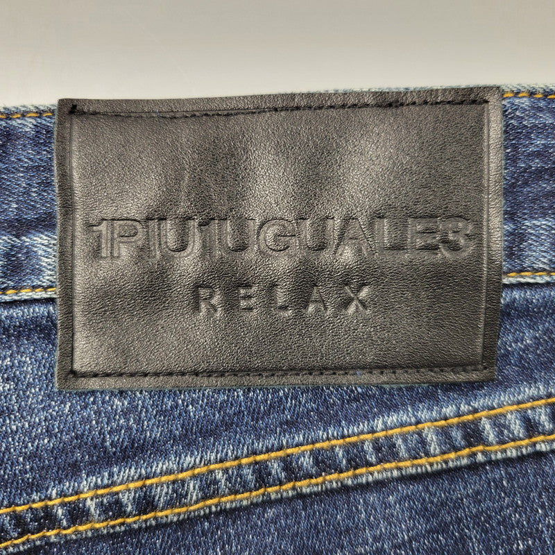 【中古品】【メンズ】 1piu1uguale3 RELAX ウノピゥウノウグァーレトレ リラックス LOGO APPLIQUE DISTRESSED DENIM PANTS USB-24008 ロゴ アップリケ ディストレスド デニムパンツ ジーンズ ボトムス 151-250508-as-14-izu サイズ：XXL カラー：インディゴ 万代Net店