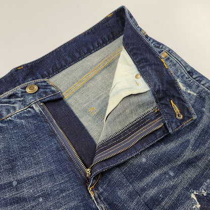【中古品】【メンズ】 1piu1uguale3 RELAX ウノピゥウノウグァーレトレ リラックス LOGO APPLIQUE DISTRESSED DENIM PANTS USB-24008 ロゴ アップリケ ディストレスド デニムパンツ ジーンズ ボトムス 151-250508-as-14-izu サイズ：XXL カラー：インディゴ 万代Net店