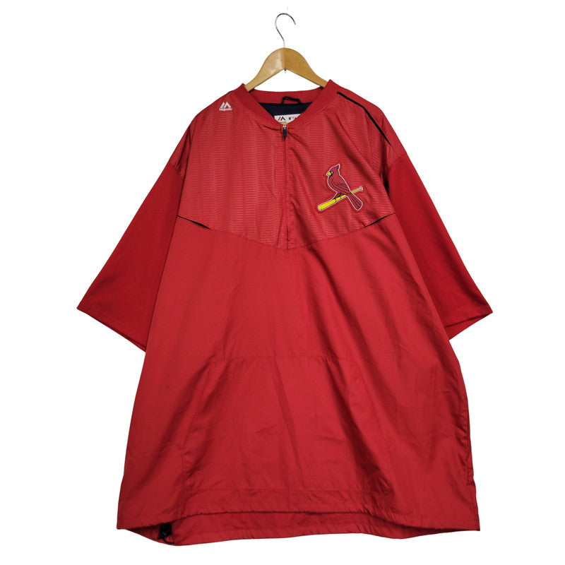 【中古品】【メンズ】 MAJESTIC マジェスティック ST. LOUIS CARDINALS BIRD WAPPEN HALF ZIP NYLON PULLOVER セントルイス・カージナルス バード ワッペン ハーフジップ ナイロン プルオーバー 146-250728-as-12-izu サイズ：4XT カラー：レッド 万代Net店