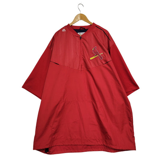 【中古品】【メンズ】 MAJESTIC マジェスティック ST. LOUIS CARDINALS BIRD WAPPEN HALF ZIP NYLON PULLOVER セントルイス・カージナルス バード ワッペン ハーフジップ ナイロン プルオーバー 146-250728-as-12-izu サイズ：4XT カラー：レッド 万代Net店