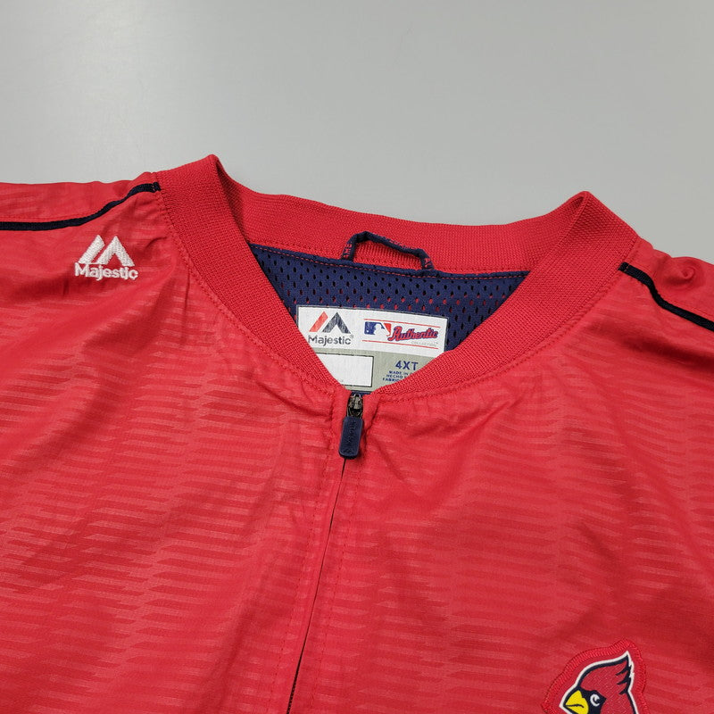 【中古品】【メンズ】 MAJESTIC マジェスティック ST. LOUIS CARDINALS BIRD WAPPEN HALF ZIP NYLON PULLOVER セントルイス・カージナルス バード ワッペン ハーフジップ ナイロン プルオーバー 146-250728-as-12-izu サイズ：4XT カラー：レッド 万代Net店