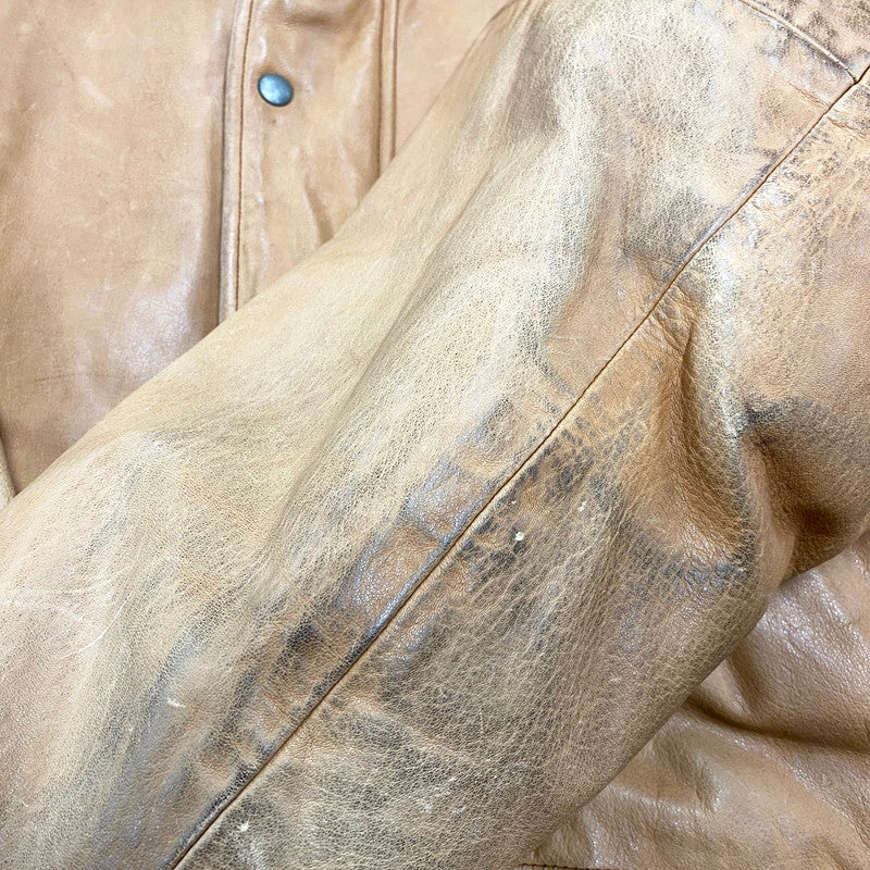 【中古品】【メンズ】 CHECK LINER COW LEATHER DOWN COAT P12-JRRL-BA-0704 SUICIDE SKI レザーパッチ付き カウレザー ダウンコート レザージャケット アウター 146-250513-ay-09-izu サイズ：M カラー：ブラウン 万代Net店