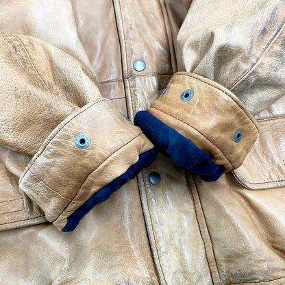 【中古品】【メンズ】 CHECK LINER COW LEATHER DOWN COAT P12-JRRL-BA-0704 SUICIDE SKI レザーパッチ付き カウレザー ダウンコート レザージャケット アウター 146-250513-ay-09-izu サイズ：M カラー：ブラウン 万代Net店