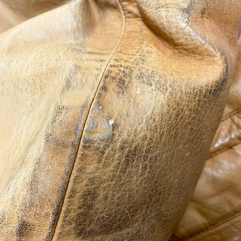 【中古品】【メンズ】 CHECK LINER COW LEATHER DOWN COAT P12-JRRL-BA-0704 SUICIDE SKI レザーパッチ付き カウレザー ダウンコート レザージャケット アウター 146-250513-ay-09-izu サイズ：M カラー：ブラウン 万代Net店