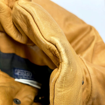 【中古品】【メンズ】 CHECK LINER COW LEATHER DOWN COAT P12-JRRL-BA-0704 SUICIDE SKI レザーパッチ付き カウレザー ダウンコート レザージャケット アウター 146-250513-ay-09-izu サイズ：M カラー：ブラウン 万代Net店