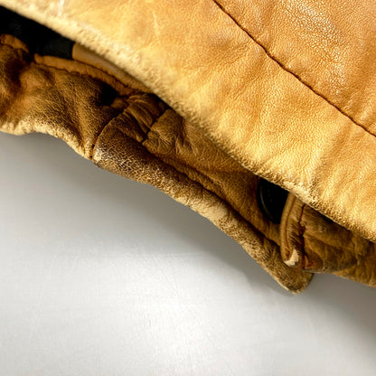 【中古品】【メンズ】 CHECK LINER COW LEATHER DOWN COAT P12-JRRL-BA-0704 SUICIDE SKI レザーパッチ付き カウレザー ダウンコート レザージャケット アウター 146-250513-ay-09-izu サイズ：M カラー：ブラウン 万代Net店