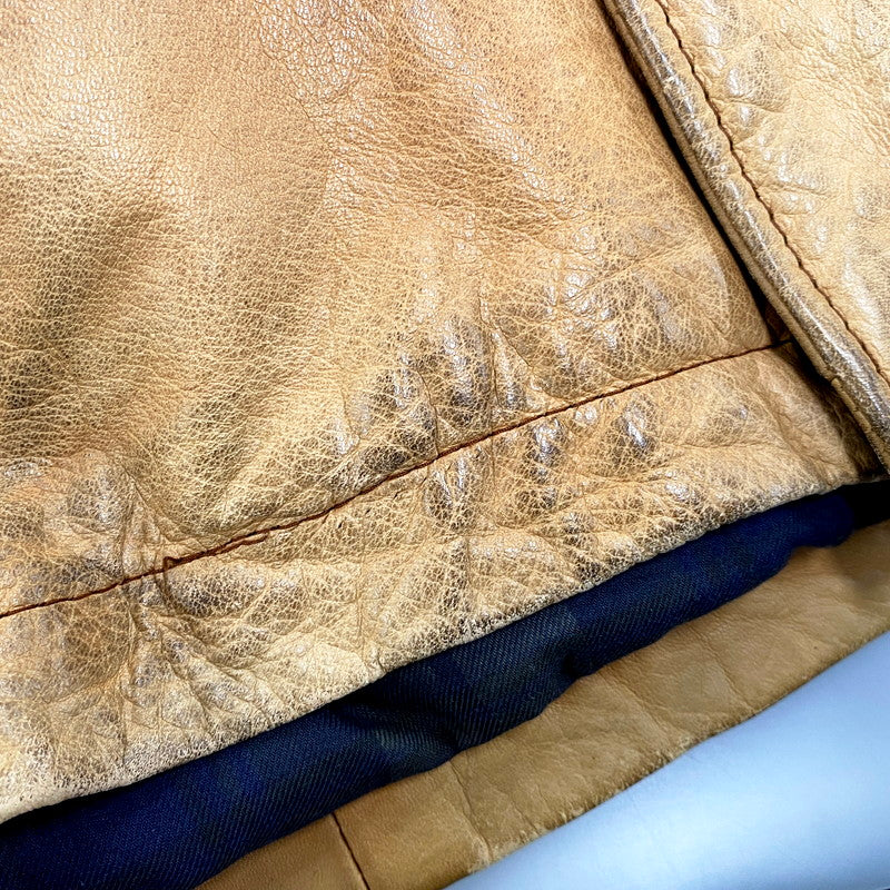 【中古品】【メンズ】 CHECK LINER COW LEATHER DOWN COAT P12-JRRL-BA-0704 SUICIDE SKI レザーパッチ付き カウレザー ダウンコート レザージャケット アウター 146-250513-ay-09-izu サイズ：M カラー：ブラウン 万代Net店