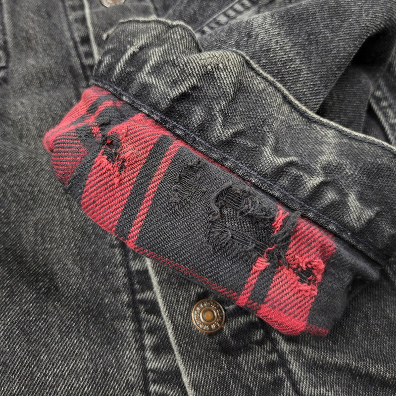 【現状渡し品】【メンズ】 Levi's リーバイス UNIVERSAL STUDIOS CHECK NEL LINER BLACK DENIM JACKET チェックネルライナー ブラックデニムジャケット 刻印527 USA製 アウター 146-250513-as-11-izu カラー：ブラック 万代Net店