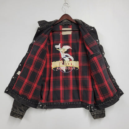 【現状渡し品】【メンズ】 Levi's リーバイス UNIVERSAL STUDIOS CHECK NEL LINER BLACK DENIM JACKET チェックネルライナー ブラックデニムジャケット 刻印527 USA製 アウター 146-250513-as-11-izu カラー：ブラック 万代Net店