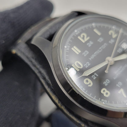 【現状渡し品】【メンズ/レディース】 HAMILTON ハミルトン × NEIGHBORHOOD ネイバーフッド × PORTER ポーター KHAKI FIELD AUTO 40 H705850 カーキフィールドオート40 自動巻き 腕時計 197-250514-as-26-izu カラー：ブラック 万代Net店