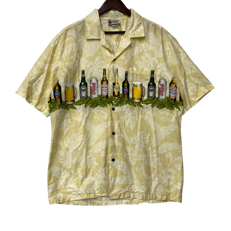【中古品】【メンズ】 ALOHA REPUBLIC アロハリパブリック BEER ALOHA SHIRT ビール アロハシャツ ハワイ製 半袖 トップス 146-250715-as-43-izu サイズ：L カラー：イエロー系 万代Net店