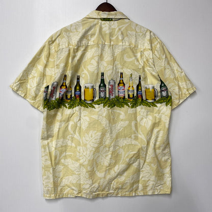 【中古品】【メンズ】 ALOHA REPUBLIC アロハリパブリック BEER ALOHA SHIRT ビール アロハシャツ ハワイ製 半袖 トップス 146-250715-as-43-izu サイズ：L カラー：イエロー系 万代Net店