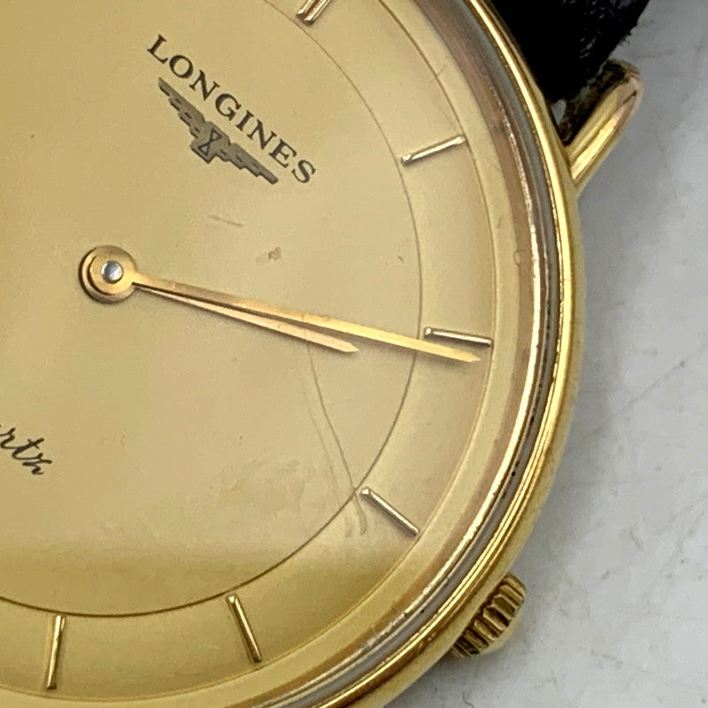 【現状渡し品】【メンズ/レディース】 LONGINES ロンジン ROUND FACE QUARTS 24742139 ラウンドフェイス ゴールド文字盤 腕時計 197-250522-ay-17-izu カラー：ブラック×ゴールド 万代Net店