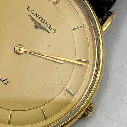 【現状渡し品】【メンズ/レディース】 LONGINES ロンジン ROUND FACE QUARTS 24742139 ラウンドフェイス ゴールド文字盤 腕時計 197-250522-ay-17-izu カラー：ブラック×ゴールド 万代Net店