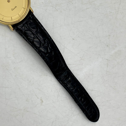 【現状渡し品】【メンズ/レディース】 LONGINES ロンジン ROUND FACE QUARTS 24742139 ラウンドフェイス ゴールド文字盤 腕時計 197-250522-ay-17-izu カラー：ブラック×ゴールド 万代Net店