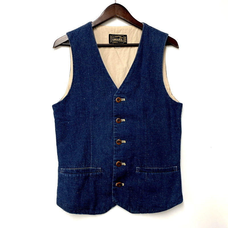 【中古品】【メンズ】 ORGUEIL オルゲイユ NEP DENIM GILET OR-4008 ネップ デニム ジレ ベスト トップス 145-250527-as-22-izu サイズ：36 カラー：インディゴ 万代Net店