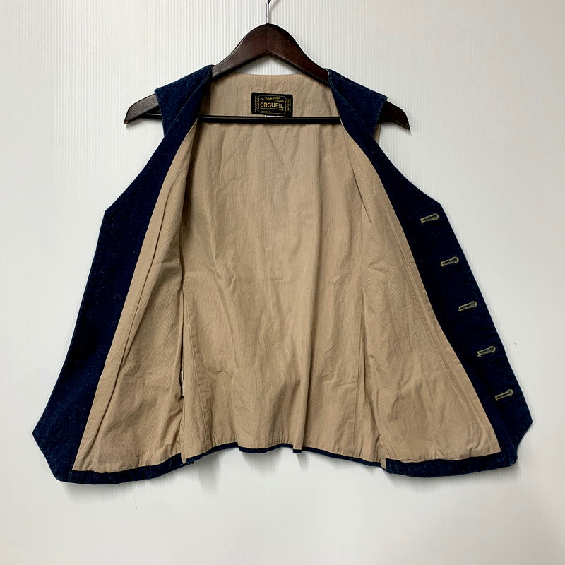 【中古品】【メンズ】 ORGUEIL オルゲイユ NEP DENIM GILET OR-4008 ネップ デニム ジレ ベスト トップス 145-250527-as-22-izu サイズ：36 カラー：インディゴ 万代Net店