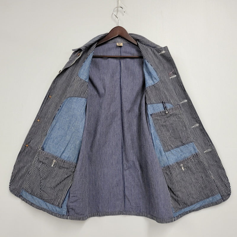 【中古品】【メンズ】 45RPM フォーティーファイブアールピーエム DENIM HICKORY COVERALLS 5-06-1057 デニム ヒッコリー カバーオール ジャケット アウター 145-250524-as-05-izu サイズ：2 カラー：ブルー×ホワイト 万代Net店