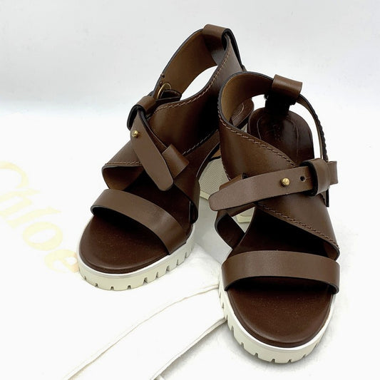【中古品】【レディース】 Chloe クロエ 031855 LEATHER STRAP SANDAL レザー ストラップ サンダル 靴 167-250610-ya-11-izu サイズ：36 カラー：茶 万代Net店
