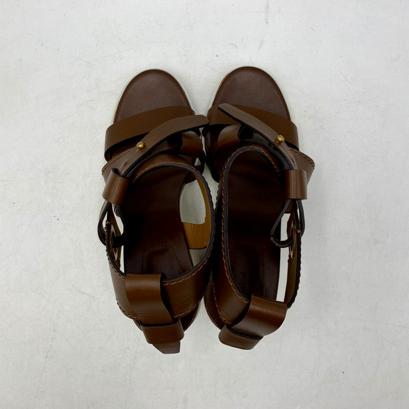【中古品】【レディース】 Chloe クロエ 031855 LEATHER STRAP SANDAL レザー ストラップ サンダル 靴 167-250610-ya-11-izu サイズ：36 カラー：茶 万代Net店