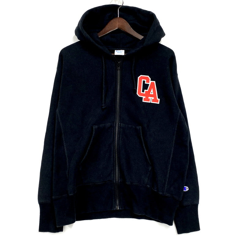 【中古品】【メンズ】 Champion チャンピオン REVERSE WEAVE COLLEGE LOGO BACK PRINT ZIP HOODIE C3-W115 リバースウィーブ カレッジロゴ バックプリント ジップ フーディ パーカー 長袖 トップス 148-250610-as-39-izu サイズ：M カラー：ブラック 万代Net店