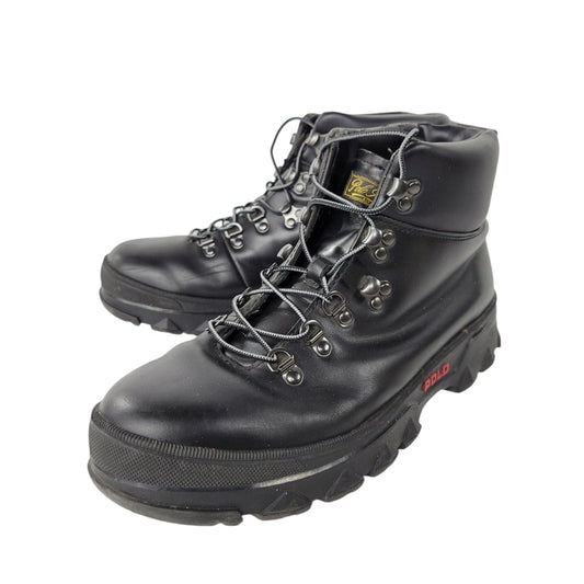【現状渡し品】【メンズ】 Polo by Ralph Lauren ポロバイラルフローレン LACE UP LEATHER MOUNTAIN BOOTS 0862 レースアップ レザー マウンテンブーツ シューズ 靴 164-250622-as-02-izu サイズ：11 カラー：ブラック 万代Net店