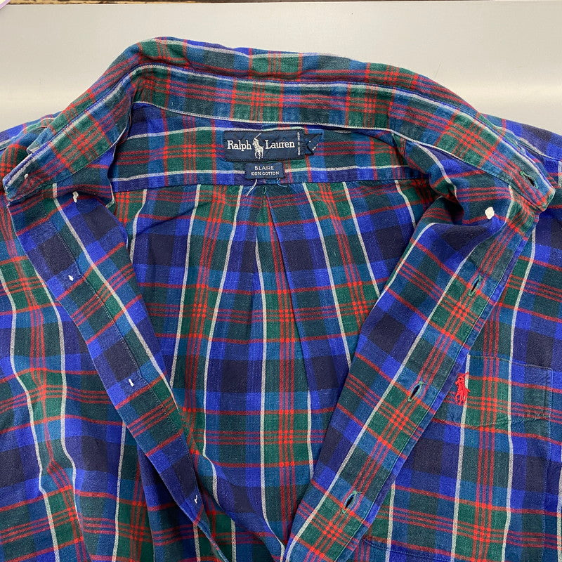【中古品】【メンズ】 Polo by Ralph Lauren ポロバイラルフローレン BLAIRE 90S LS BD CHECK SHIRT ブレア 90年代 ロングスリーブ ボタンダウンチェックシャツ トップス 長袖 146-250627-ma-18-izu サイズ：XXL カラー：青系マルチ 万代Net店