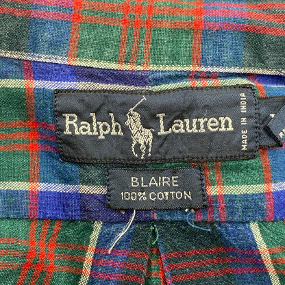 【中古品】【メンズ】 Polo by Ralph Lauren ポロバイラルフローレン BLAIRE 90S LS BD CHECK SHIRT ブレア 90年代 ロングスリーブ ボタンダウンチェックシャツ トップス 長袖 146-250627-ma-18-izu サイズ：XXL カラー：青系マルチ 万代Net店