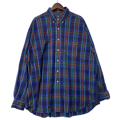 【中古品】【メンズ】 Polo by Ralph Lauren ポロバイラルフローレン BLAIRE 90S LS BD CHECK SHIRT ブレア 90年代 ロングスリーブ ボタンダウンチェックシャツ トップス 長袖 146-250627-ma-18-izu サイズ：XXL カラー：青系マルチ 万代Net店