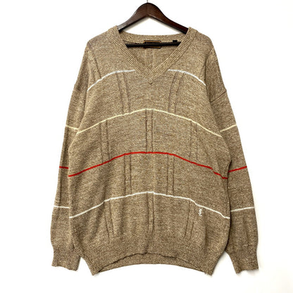 【中古品】【メンズ】 YVES SAINT LAURENT TRICOTS POUR HOMME イブサンローラン トリコ プールオム V NECK KNIT SWEATER Vネック ニット セーター 長袖 トップス 141-250630-as-04-izu サイズ：XL カラー：ブラウン系 万代Net店