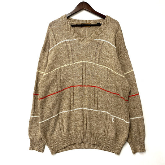 【中古品】【メンズ】 YVES SAINT LAURENT TRICOTS POUR HOMME イブサンローラン トリコ プールオム V NECK KNIT SWEATER Vネック ニット セーター 長袖 トップス 141-250630-as-04-izu サイズ：XL カラー：ブラウン系 万代Net店