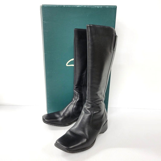 【中古品】【レディース】 Clarks クラークス LEATHER LONG BOOTS 0525 レザー ロングブーツ シューズ 靴 167-250701-as-03-izu サイズ：UK4.5 カラー：ブラック 万代Net店