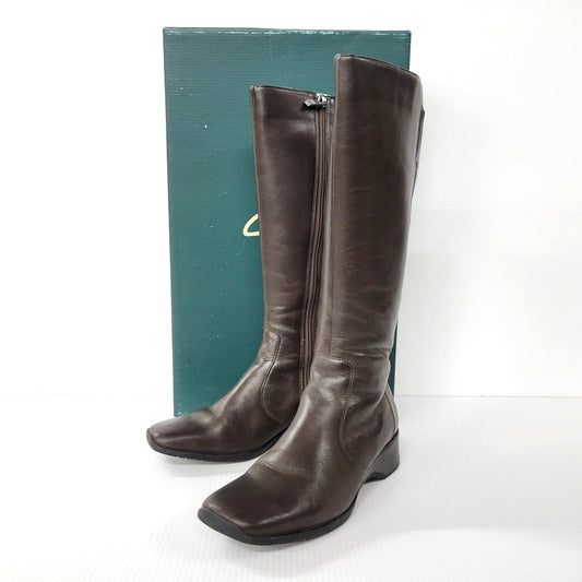 【中古品】【レディース】 Clarks クラークス LEATHER LONG BOOTS 0525 レザー ロングブーツ シューズ 靴 167-250701-as-04-izu サイズ：UK4.5 カラー：ブラウン 万代Net店
