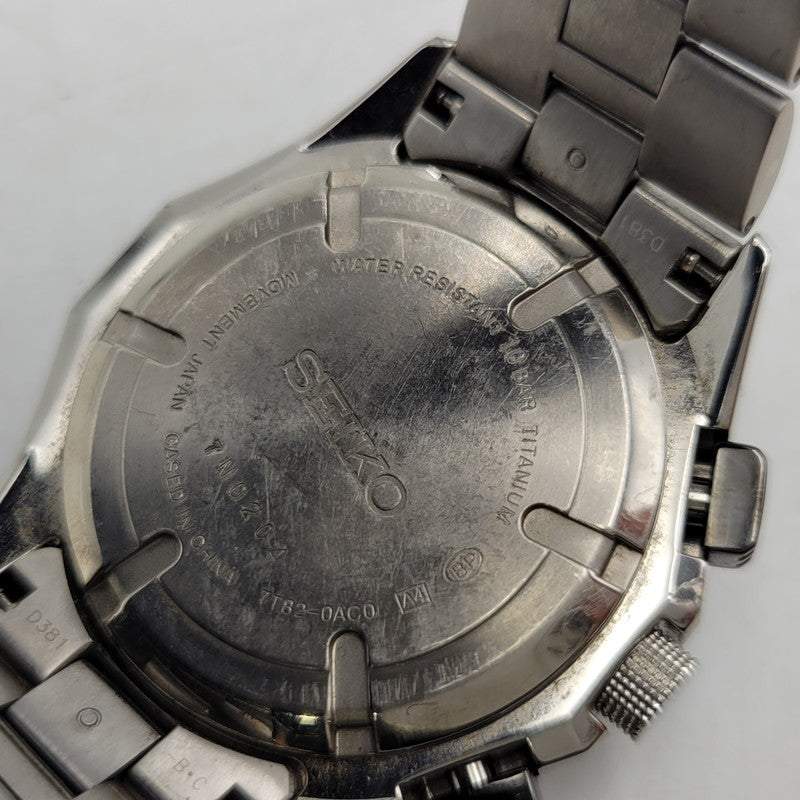 【中古品】【メンズ/レディース】 SEIKO セイコー 1/100SEC 7T82-0AC0 黒文字盤 クロノグラフ 腕時計 197-250629-as-09-izu カラー：シルバー×ブラック 万代Net店